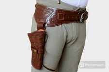 Cocoa Brown Leather Western Gun Holster Belt – Hand Tooled Cowboy Rig