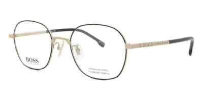 New Hugo Boss 1109/F 0NZ Oval Asian Fit Shiny Black/Gold Eyeglasses Authentic