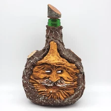 Rindenschmid Bearded Man Decanter Face Jug Simulated Tree Bark On Green Glass