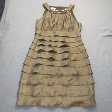London Times Bronze/Gold Shimmer Layered Skirt jeweled Collar Dress 6