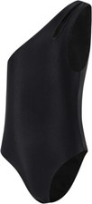 J.E. Sterguard Girl's Bathing Suit One Piece One Shoulder Swimsuit, Black, Large