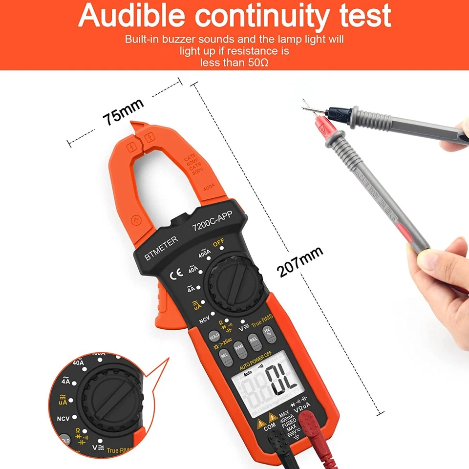 BTMETER 4000uA AC Stromzange Zangenamperemeter Zangenmultimeter TRMS Messgerä - Bild 2 von 4