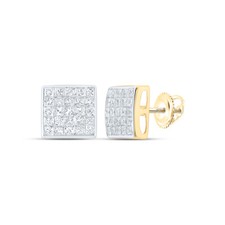 14kt Yellow Gold Womens Princess Diamond Square Cluster Stud Earrings 1.00