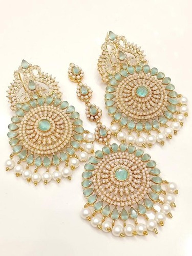 AIRA ZIRKON stilvolle Ohrringe und Tikka Set indische/pakistanische Braut/Partymode (77 - Bild 2 von 18