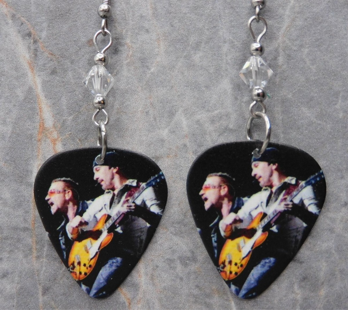 Red & Black Buffalo Plaid Guitar Pick Dangle Earrings (GP047) – 2” Long, Epoxy Coated, Surgical Steel Ear Wires