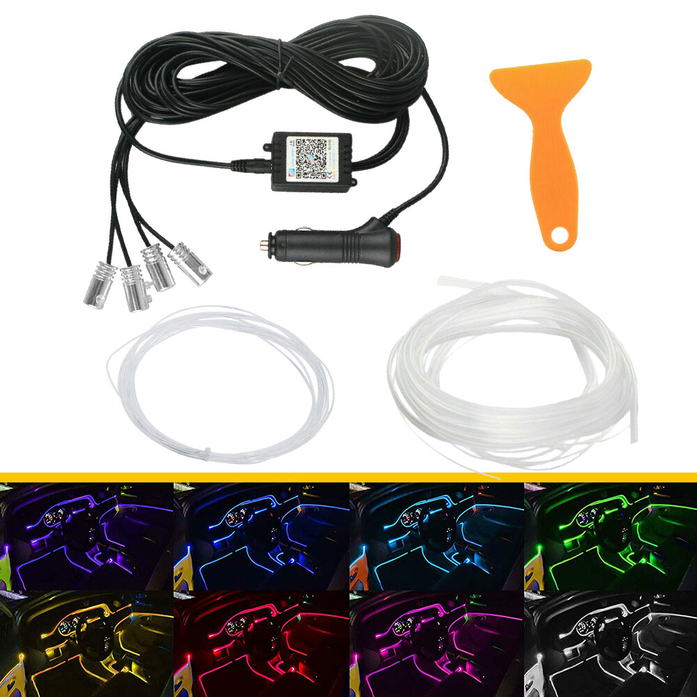 RGB LED Car Interior LED Neon Wire Strip Bright Atmosphere Light Bar APP Control