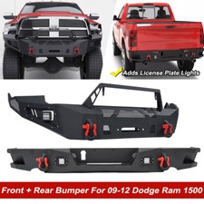 Front + Rear Bumper W/winch Plate & Led Light For 2009-2012 Dodge Ram 1500 Steel
