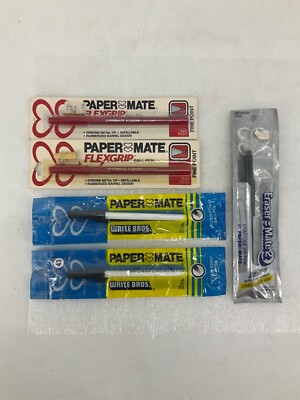 LOT OF 5 Assorted Vintage Paper Mate Flexgrip Write Bros Erasable Pen Red Black