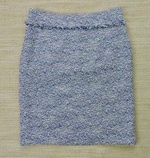 J MCLAUGHLIN Sz 4 Blue Tweed Fringe Detail Rear Zip Cotton Pencil Skirt EXC