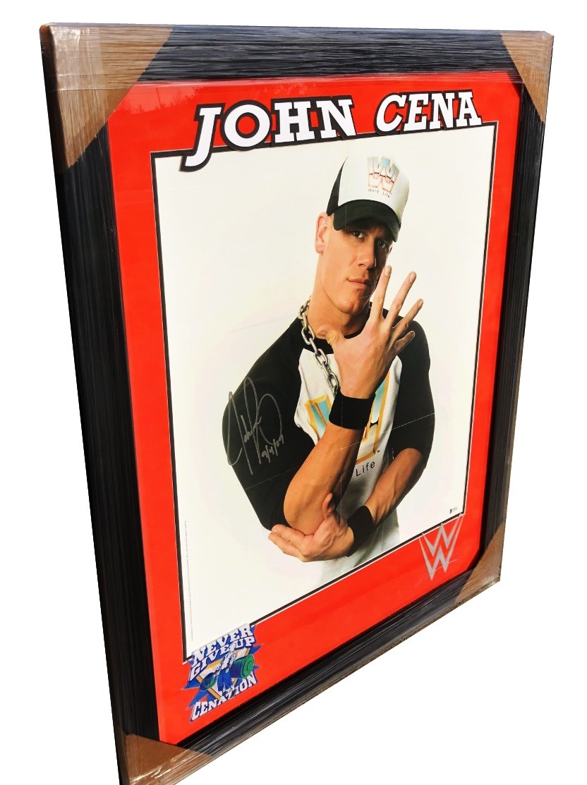 JOHN CENA SIGNED CUSTOM FRAMED MATTED WWE 22X24 POSTER BECKETT COA