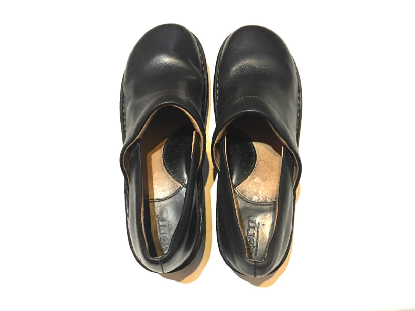 BORN BLACK LEATHER CLOGS LADIES SIZE 8M SLIP-ON COMFORTABLE WORK SHOES