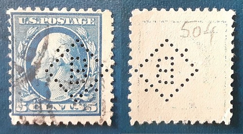 US 1917 5c Scott 504 Washington B Perfin Barret Manufacturing Company NY F 7185