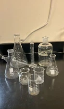 Lot Of 8 Lab Glass Assortment Pyrex, Corning, Kimax, Bellco