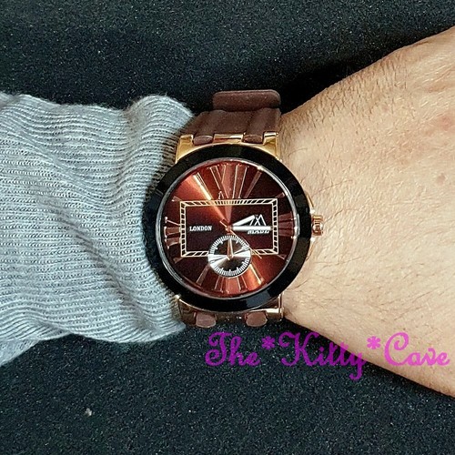 Reloj grueso estilo diseñador unisex marrón cobre y oro rosa con correas de silicona - Imagen 4 de 10