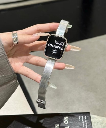 Bamboo-Joint Polished Stainless Steel Metal Band For Apple Watch S9/8/7/6 - Picture 11 of 14