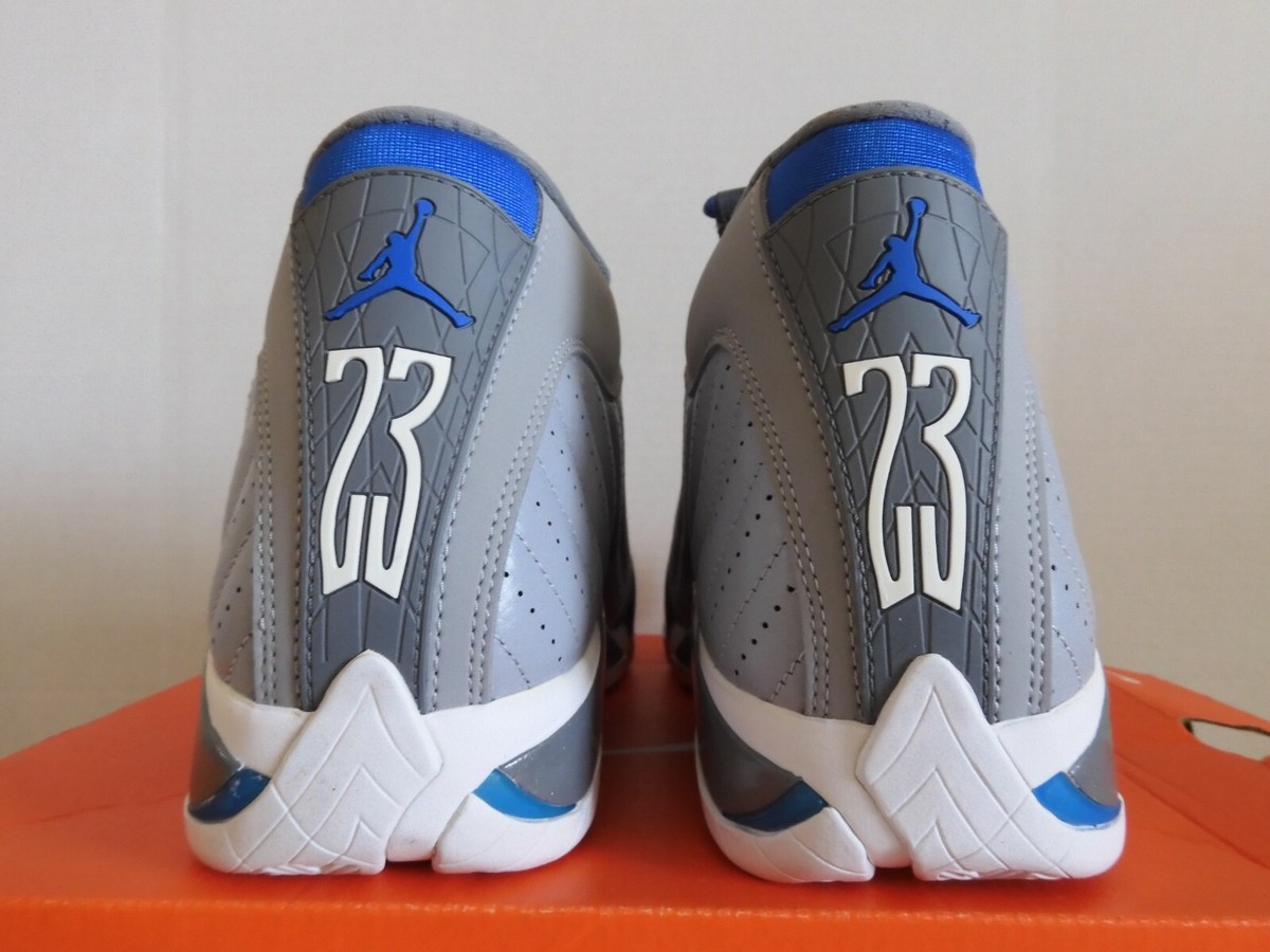 NIKE AIR JORDAN 14 RETRO WOLF GREY-SPORT BLUE-WHITE SZ 11.5