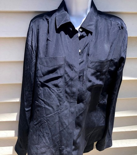 Women's 100% Silk Black Button Up Long Sleeve Collar Shirt Ann Taylor Small - Picture 4 of 7