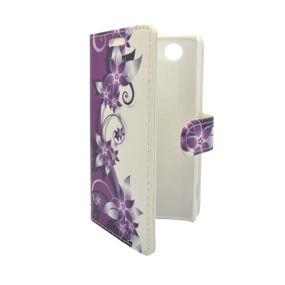 CASE PURPLE AND CREAM FLOWER DESIGN PU LEATHER WALLET FOR SONY XPERIA Z3 COMPACT - Image 2 of 4