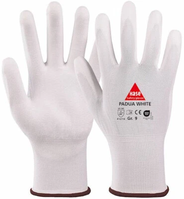HASE SAFETY GLOVES Hase 508200 Padua White Montagehandschuh Nylon mit Pu 10-100 Paar Gr 6-11