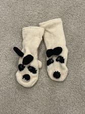 Cartoon Animal Fleece Lined Wool Mittens Handmade In Nepal -Panda