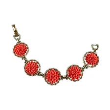 Vintage Emmons Gold-Tone & Coral Flower Bracelet