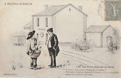 Postcard caricature / cartoon, A Travers le Morvan - Les petits retards du Tacot 1919