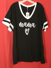 VISLILY Women's Plus 22 V Neck Shirt Striped Short Sleeve Mama Heart Black White