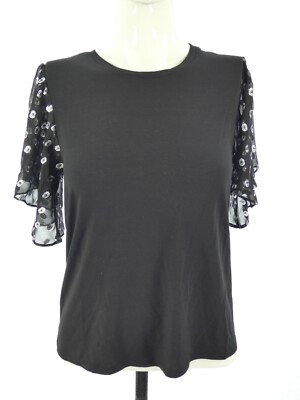 Schwarzes T-Shirt Seidenärmel Lurex transparent Flatterärmel Generation Love XS neu mit Etikett