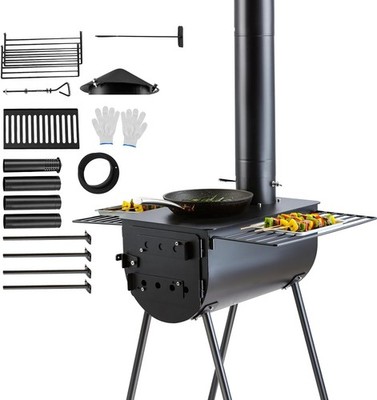 VEVOR 118'' Camping Tent Stove Portable Alloy Steel Firebox 3000in³