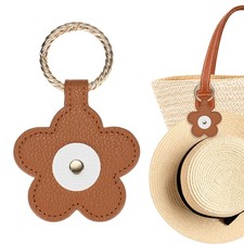 1-Pack Magnetic Hat Clip for Travel on Bag, PU Leather Flower, Brown