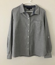 Tommy Hilfiger Women’s L Gray w/ White Polka Dots Long Roll Sleeve Blouse