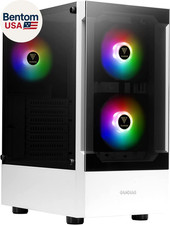 White RGB Gaming ATX Mid Tower Computer PC Case with Side Tempered Glass Panel a