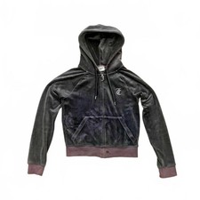 Juicy Couture Damen Grau Samt Velours Trainingsanzug Oberteil Jacke Mantel UK XS