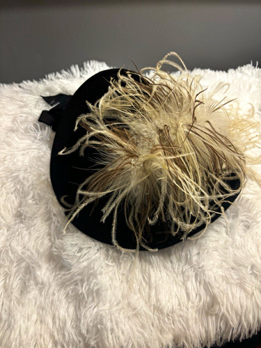 The Kutsh Hat Women’s Solid Black Felt Fascinator Headpiece w/ Feather, Ties