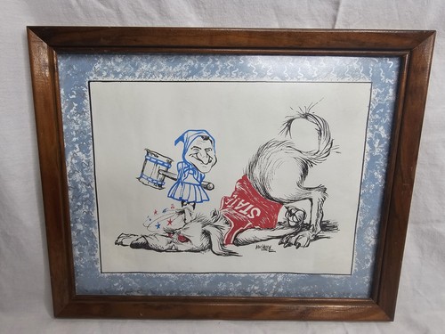 Jeff MacNelly Basketball Print UNC TARHEELS DEAN SMITH NC STATE WOLFPACK Framed - Picture 2 of 14