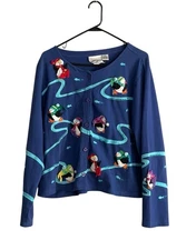 Michael Simon Vintage Cardigan Sweatshirt Penguin Skating Winter 3D Christmas XL