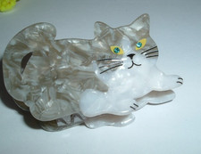 Green Rhinestone Eyes Gray Lucite Cat Kitten Hair Claw Clip NWT
