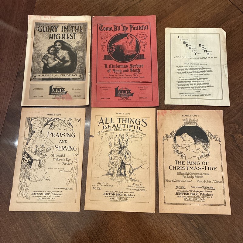Antique Christmas Songs & Carols Lot Sample 6 Music Books 1920s Sunday School +