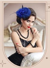 Blue Polkadots Fascinator Pillbox Flower Feather Hat Hair Clip Wedding Tea Party