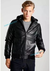 Homme Black Biker Jacket Lambskin cuir moto zipper Casual Classic Outfit