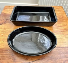 Large Black Stoneware Oven to Table Dish Set - Rectangle Lasagne & Oval Baker