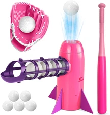 Kids Baseball Pitching Machine, Auto Pop and Pitch Launcher Trainer with Glove, 