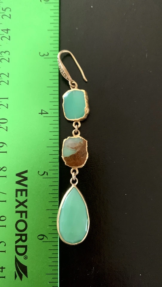 PENDIENTES COLGANTES LARGOS CRISOPRASA VERDE BRILLANTE VERMEIL PLATA DE COLECCIÓN 3” Foto 3 de 4