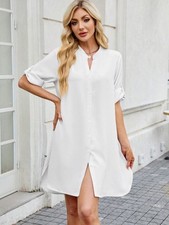 Women's Button Down Roll Up Sleeve Shirt Dress