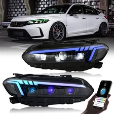 90%NEW Used RGB LED Headlights For 2022-2025 Honda Civic 11th Gen Head Lamps DRL