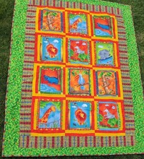 Jungle Animal themed Throw Child's or Lap Pieced Quilt Bright Colors 45" x 57"