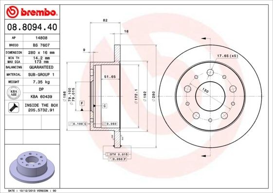 Disque de frein Brembo 08.8094.40 pour restaurer le freinage arrière Fiat