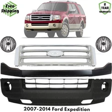 Front Bumper Cover Fascia & Fog Light Kit For 2007-2014 Ford Expedition