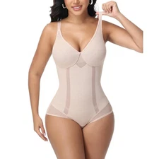 Womens Seamless Body Shaper Tummy Control Bodysuit Beige Full Body Slimming M/L