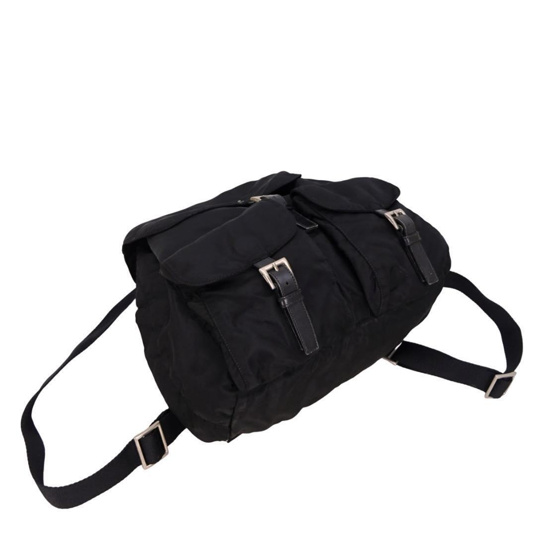 PRADA Backpack Triangle Logo Black Nylon Leather Silver B2811F Backpack Daypac thumbnail 4